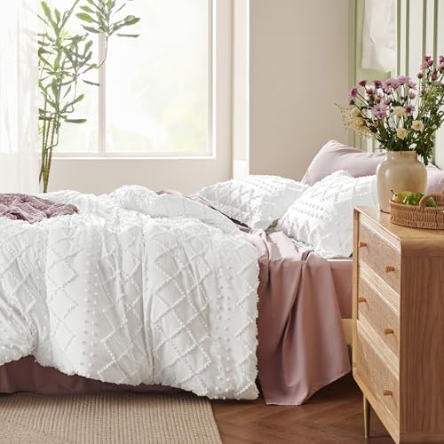 Image of Bedsure Twin XL Comforter Set - Lavender Comforter, Boho Tufted Distressed Vintage Bedding for Kids, 2 Pieces Farmhouse-Style Bed Set for All Seasons, Fluffy Soft Bedding with 1 Pillow Sham
