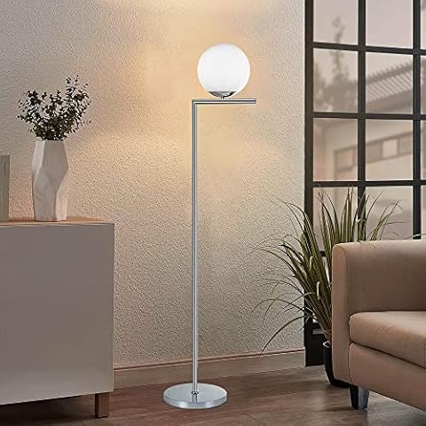 KARMIQI Globe Floor Lamp Mid Century Standing Lamp Modern Frosted Glass Tall Lamp Chrom Silver Reading Lamp for Bedroom Office Living Room Cover