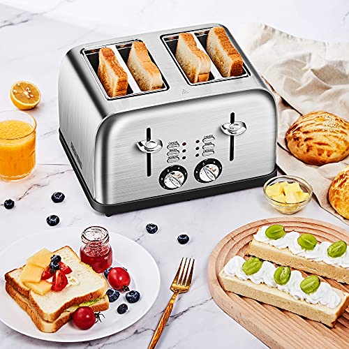 4 Slice Toaster, REDMOND Toaster 4 Stainless Steel Retro Bagel Toaster
