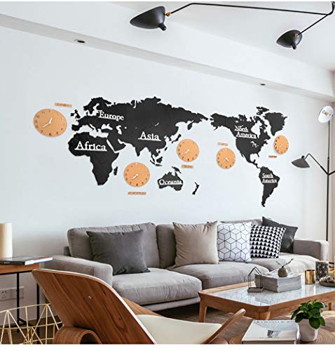 XG-BH Relojes de Pared con Mapa Mundial de Madera Diseño Moderno Reloj con Mapa Mundial en 3D Creativo Relojes de Pared Reloj de Sala de Estar Decorativo para el hogar,A,L