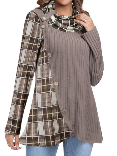 Image of Cestyle Cowl Neck Tunic Sweaters for Women Long Sleeve Casual Pullover | Long Coverage,Leggings Friendly,Curved Asymmetrical Hem,Soft Stretch Fabric,Relaxed Fit,Christmas Shirts Black Small