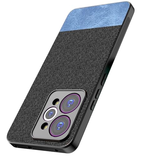 Image of Kapa Soft Fabric & Leather Hybrid Protective Back Cover for Realme 15 Pro 5G | Shockproof Slim Hard Anti Slip Back Case (Black,Blue)