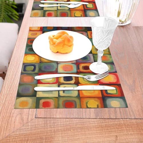 Set de table lavable en PVC tressé lot de 4 napperons rectangulaires art abstrait chic 45x30 cm
