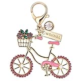 MONNEL MC434 Little Crystal Lady Bicycle Lobster Clasp Charm for Women with Velvet Bag (Pink,1 Piece)