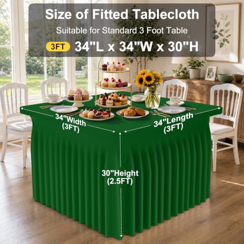 Image of Smiry Spandex Elastic Fitted Table Cloth Skirt for 3FT Square Table | Stretch Washable Table Cloth, Banquet Table Cover for Wedding, Party, Indoor & Trade Shows, (Emerald Green, 34Lx34Wx30H)