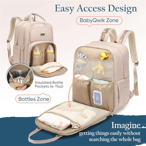 Qualyphant Diaper Bag Backpack - Extra Large Diaper Bag for 2 Kids Twins (Expandable 30L-38L) - Cute Travel Baby Backpack with Changing Pad for mens women (Quilted, Water Resistant)