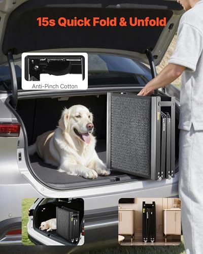 VEVOR Hunderampe, 160 x 43,2 cm, Faltbare Hundeautorampe für mittelgroße & große Hunde bis 113 kg, Hundetreppe mit Rutschfester Filzteppichoberfläche, tragbare Einstiegshilfe für SUV & LKW