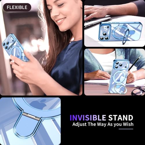 Image of Magnetic for iPhone 5 Pro Case with Invisible Stand[Compatible with MagSafe][Full Camera Lens Protector][Military Drop Protection] Shockproof Not Yellowing Clear Slim Soft for Women Men