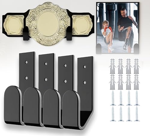 Corztg 4Pcs Wrestling Championship Belt Wall Mount Display Case Premium Horizontal Belt Hanger for Adults & Kids Durable & Easy to Install Title Belts Organizer Holder for Wall
