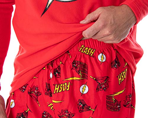 DC Comics Men's The Flash Superhero Fleece Long Sleeve Raglan Shirt And Pant 2 Piece Adult Pajama Set3