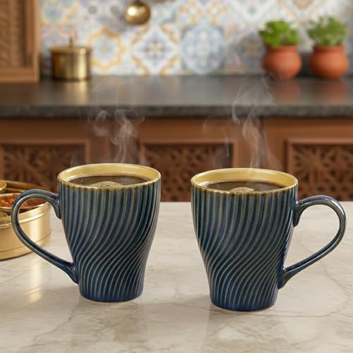 Image of The Earth Store Blue Fusion Wave Coffee Mug - 300ML Ceramic Coffee Mugs Set of 2 | Microwave & Dishwasher Safe Mugs for Gift | Home | Office | Restaurant | Daily Use Tea Mug