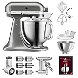 KitchenAid Küchenmaschine - P21 Profi Set Deluxe 185er (NM) - 5KSM185PSEMS inkl. Gemüseschneider (5KSMVSA), Zusatztrommeln (5KSMEMVSC), Fleischwolf Metall (5KSMMGA) und Kochbuch (Kochen & Backen)