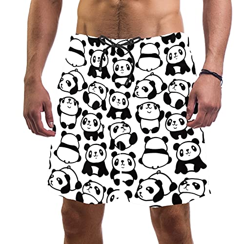 Short de bain pour homme pour la plage et piscine maillot élastique panda imprimé multicolore L