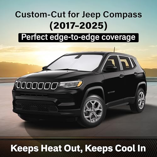 Image of EcoNour Windshield Sun Shade Compatible for Jeep Compass 2017-2025 | SUV Front Window Sunshade | Foldable Sun Visor Protector | UV & Heat Blocking | Keeps Interior Cooler
