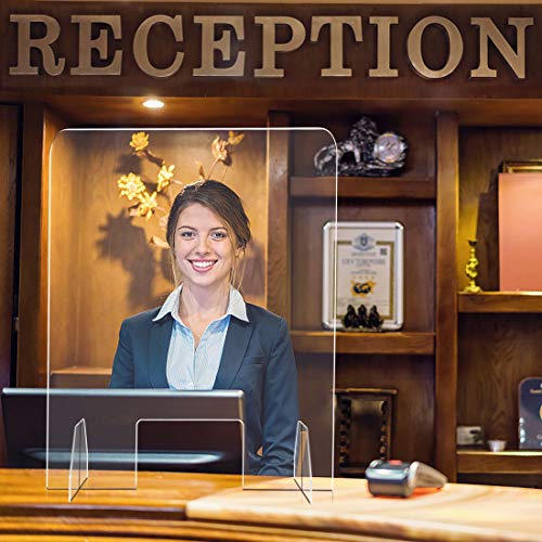 i-FSK Professional Plexiglass Sneeze Guard Shield for Counter, Scratch Resistant Plexiglass Barrier for Desk and Countertops Reception, Portable Clear Acrylic Pass Through Transaction Window 18