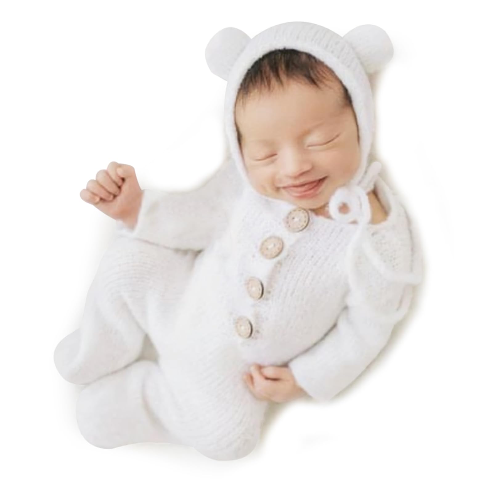 Newborn Photography Props Teddy Bear Outfit,Footed Romper With Bear Hat For Baby Photo Shooting