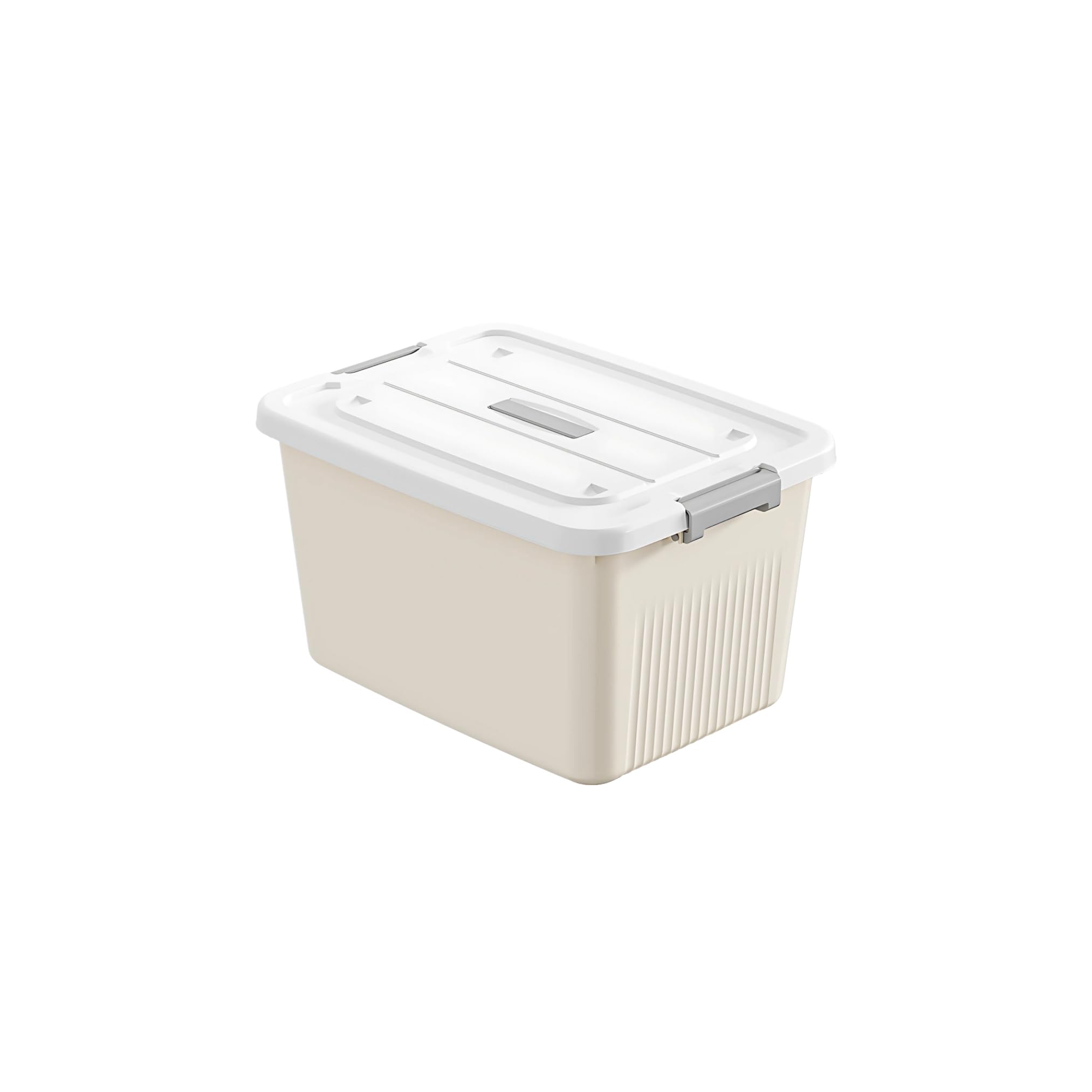 kreps® plastic storage bins with latching lids stackable containers, large storage box for bedroom, basement, classroom, camping, office (cream, small - 9.5 x 7 x 5.5 inch, pack of - 1)