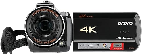 Miniatura 2 de ORDRO Videocámara con Zoom Óptico para Transmisión en Vivo UHD 4K, AC5 Plus, Cámara para Vlogging de YouTube, Pantalla Táctil Giratoria, Anti-Shake,