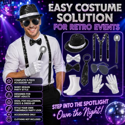 80s Disco Costume for Men, 9 Pcs Disco Outfit Accessories for Halloween - image 5