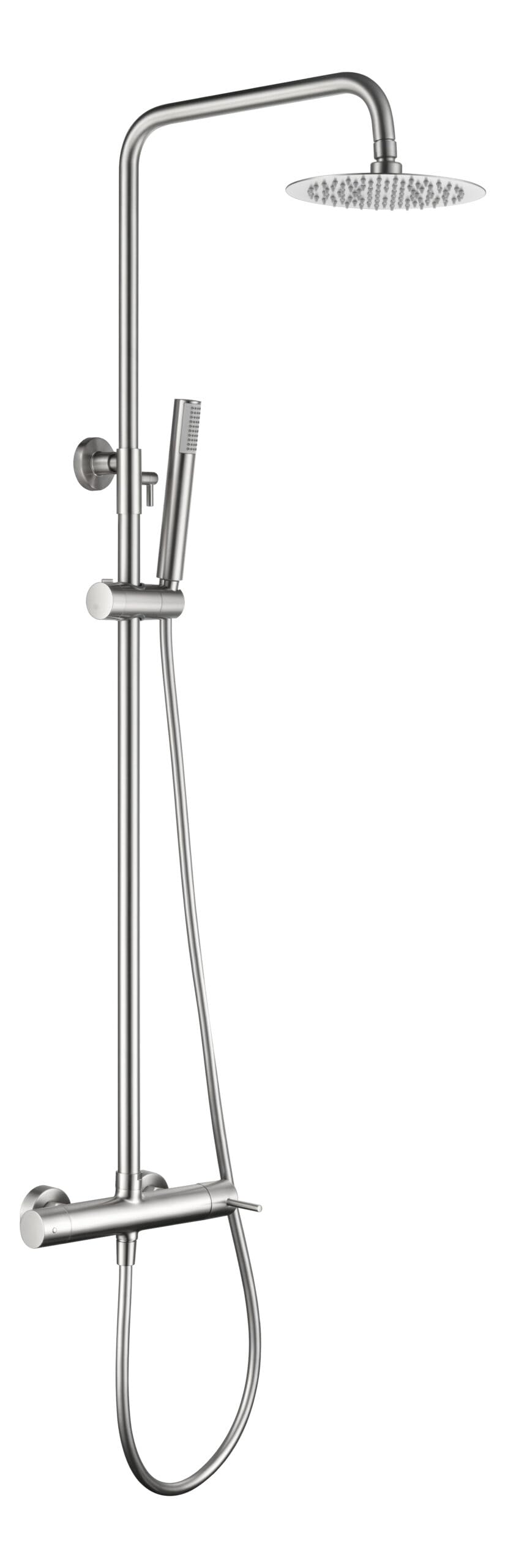 Mice - Columna de ducha con monomando y rociador extraplano, Griferia de baño barra de ducha - Serie Brezzo (Niquel Cepillado)