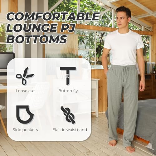 Image of U2SKIIN 2 Pack Men Cotton Pajama Pants Soft Lightweight Pj Bottoms | Lounge Pant with Pockets and Button Fly, Breathable Sleep Pants, Year-Round Comfort, Classic Fit
