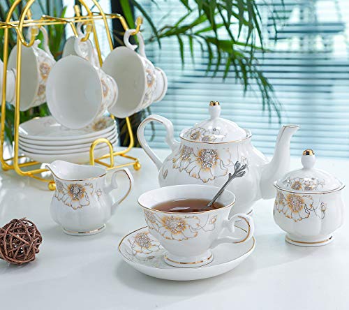 image for CHENP.HMC Tea Set 22-Piece Porcelain Ceramic Coffee Tea Gift Sets Cups