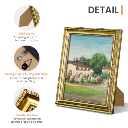 Image of upsimples Vintage 8.5 by 11 Picture Frame, Antique Gold Frames, 2 Pack | Gold Picture Frames, Fits 8.5 x 11 Photos, Elegant Vintage Design, Wall or Tabletop Decor, for Wedding or Family Memorie