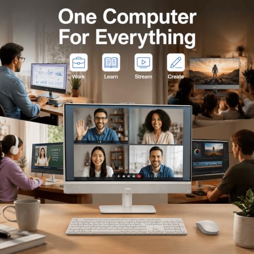 Image of Dell 27 inch Touchscreen All-in-One Desktop Computer, Intel Core Ultra 7 355U, FHD (1920 x 1080) IPS Touchscreen, 64 GB DDR5 RAM, 2 TB SSD, Windows 11 Pro, Copilot+ AI, White, for Business & Student