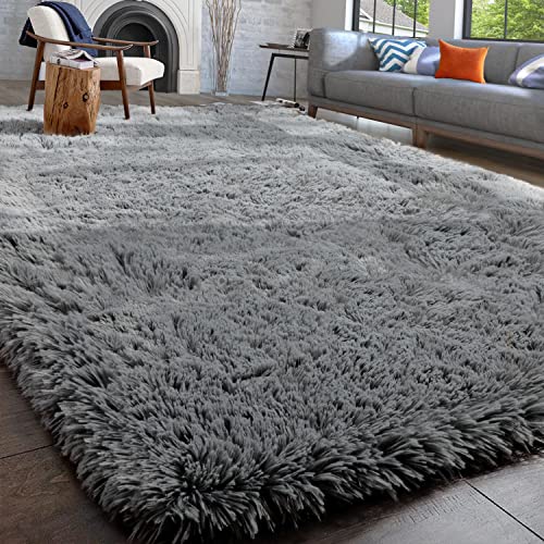 PAGISOFE Extra Large Fluffy Shag Area Rug, 8x10, Plush Shaggy Rugs for Living Room Bedroom, Soft Furry Floor Rugs for Girls Boys Room, Fuzzy Rugs for Teen's Kids Room, Grey