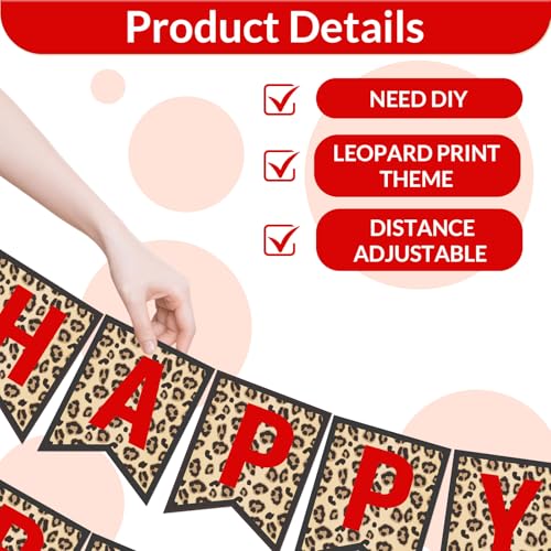 Image of Cheetah Print Birthday Decorations Leopard Happy Bday Banner Red Brown and Cheetah Print Latex Balloons for Girls Women Safari Wild Animal Birthday Party Decor Supplies