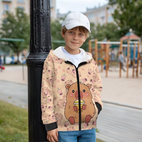 Cute Kids Hoodies Fleece Zip-up Hooded Sweatshirt Long Sleeve Jacket Relax Fit Sport Coat for 6-14 Years4