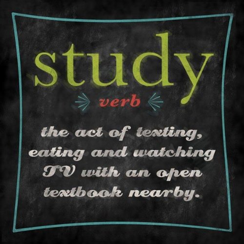 Study Verb The act of Texting Eating and Watching TV with an Open Book Nearby by Stephanie