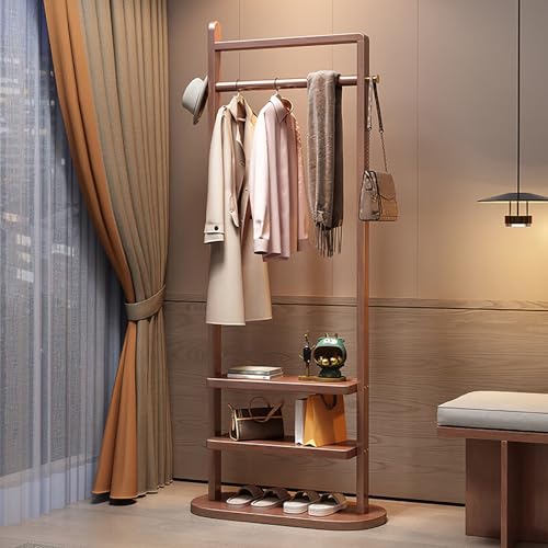 MRMRMNR Perchero de Madera Maciza, Burro Ropa de Pie Armario Abierto con Ganchos Redondos y Estante de Almacenamiento, Multifunción Perchero Burro, Fácil Ensamblar - 63x44x162cm