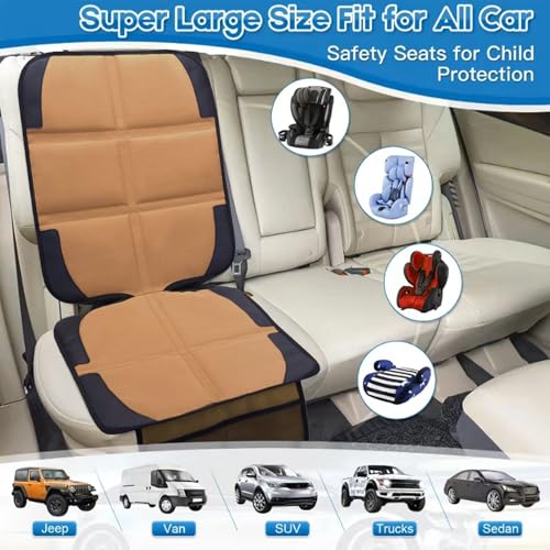 Image of Car Seat Protector for Child Car Seat, 2 Pack Baby Car Seat Covers with Mesh Pockets & Non-Slip Backing 600D Durable Seat Protector (Brown, Standard)