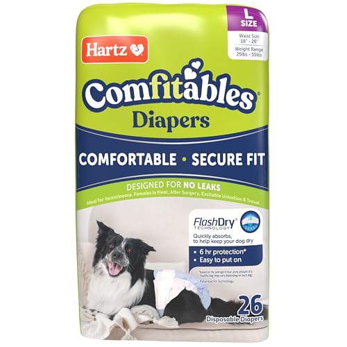 Image of Hartz Comfitables Disposable Dog Diapers, Size Large 26 Count, Comfortable & Secure Fit, Easy to Put On, Super Absorbent Male and Female Diaper