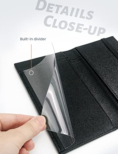 Image of Yarnic Checkbook Cover for Personal Checkbook, Checkbook Holder with Pen Holder & Built-in Clear Plastic Divider for Duplicate Checks (Black)