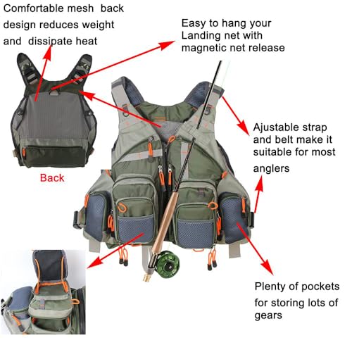 Image of Kylebooker Fly Fishing Vest for Fishermen Mesh Adjustable Size for Men and Women