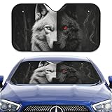 Uiaoiais Car Windshield Sun Shade, Wolf Head Front Windshield Sun Shade, Blue Red...