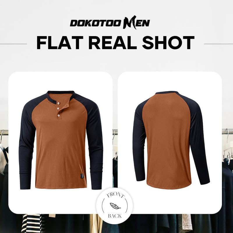 Men's Henley Shirt Fall Crewneck Color Block Slim Fit Long Sleeve T Shirts Button Up Tees - Image 7