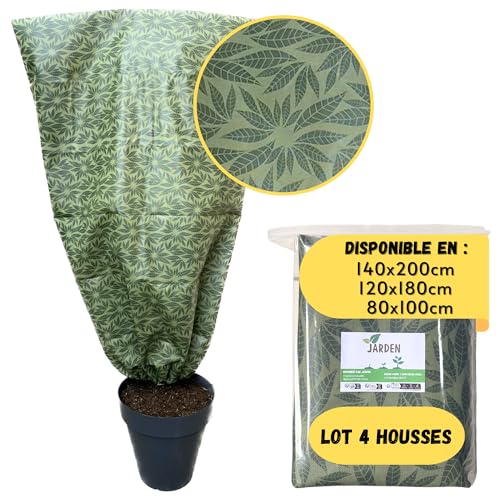 JARDEN© Lot 4 Housses Hivernage 120x180cm Grammage 50g/m², Design Feuillage Vert, Protection Arbres et Arbustes Contre Le Froid et Gel, Voile Polypropylène Non Tissé, Résistant et Facile à Installer