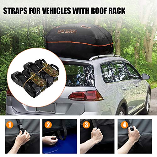 SANHIMA Rooftop Cargo Carrier Bag - 20 Cubic Feet Waterproof Cargo Carrier with Anti-Slip Mat + 2 Reinforced Straps + 4 Bungee Cords + 6 Door Hooks for All Vehicle with/ Without Rack & Truck Bed