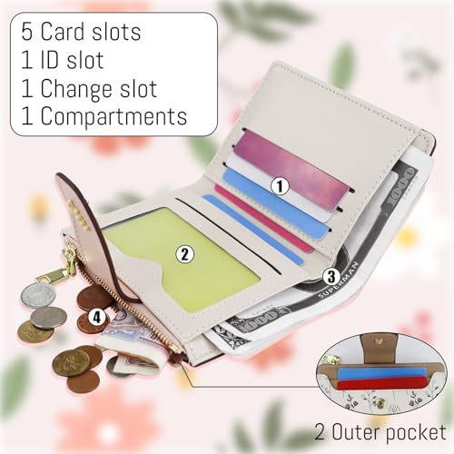 WishLotus Wallets for Women, Floral Bifold Card Holder Wallet Leather Small Wallet for Daily Shopping (Pink)4