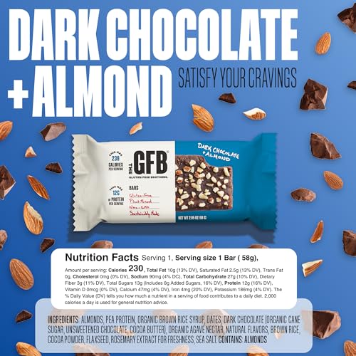 The Gluten Free Brothers – Dark Chocolate Almond Snack Bars - Gluten Free Protein Bars – Non GMO, Soy Free, Dairy Free, Vegan – Plant Based Protein Bars, 2.05 Oz (12 Count). The Gluten Free Brothers – Dark Chocolate Almond Snack Bars - Gluten Free Protein Bars – Non GMO, Soy Free, Dairy Free, Vegan – Plant Based Protein Bars, 2.05 Oz (12 Count).