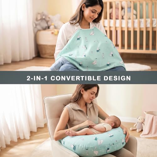 Image of BAYBEE Feeding Pillow for New Born Baby with Foldable Breastfeeding Cover | Feeding Cover for Nursing Mom with Adjustable Velcro & Back Support | Nursing Pillow with Removable & Washable (Green)