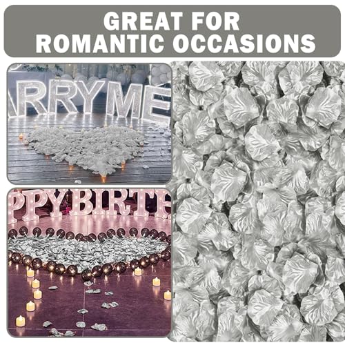Image of 300PCS Fake Rose Petals for Romantic Night Romantic Festive Atmosphere Creation for Marriage Proposa Wedding Valentine's Day Decoration Party Activities (Silver)