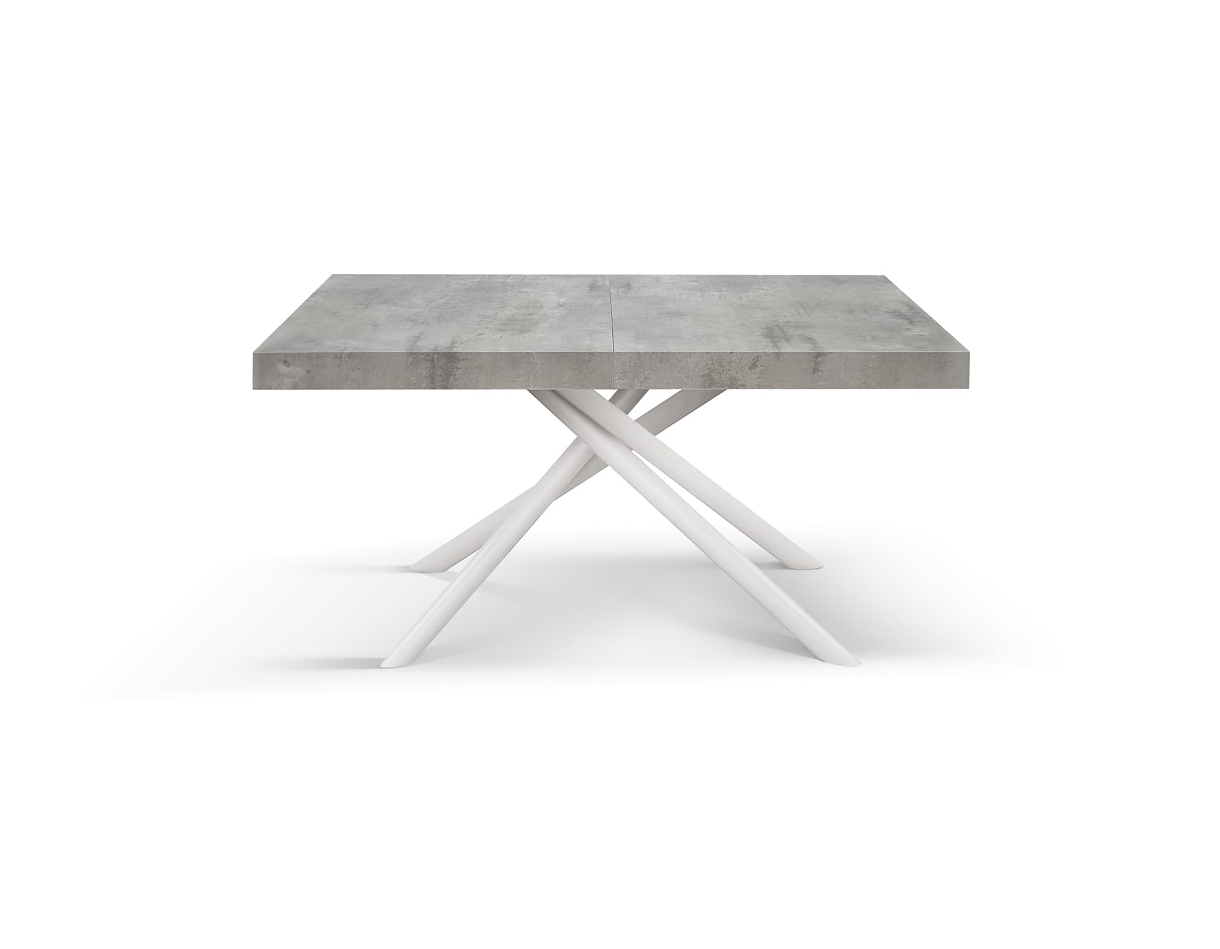 PAZZO DESIGN Table extensible Elise, pieds tubulaires croisés Menego blancs, fabriquée en Italie, couleur gris ciment, 160 x 90 x 74 - Id_2260