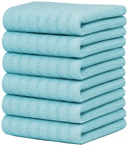 Image of Premium Kitchen Towels (20 inchx 28 inch, 6 Pack) | Large Cotton Dish Towels 450 GSM | Highly Absorbent Terry Kitchen Linen Set with Hanging Loop | Aqua Solid