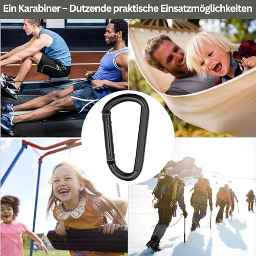 NEXAFIX – Schwarzer Edelstahl Karabiner M8 8 cm (2er-Pack) – Professionelle Qualität – Starker Karabinerhaken 250 kg für Schlüssel, Hundeleine, Camping, Hängematte, Fitness