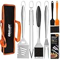Grilljoy 8PCS Heavy Duty BBQ Grill Tools Set with Extra Thick Stainless Steel Spatula, Fork, Tongs & Cleaning Brush - Complete Barbecue Accessories Kit with Portable Bag - Perfect Grill Gifts for Men