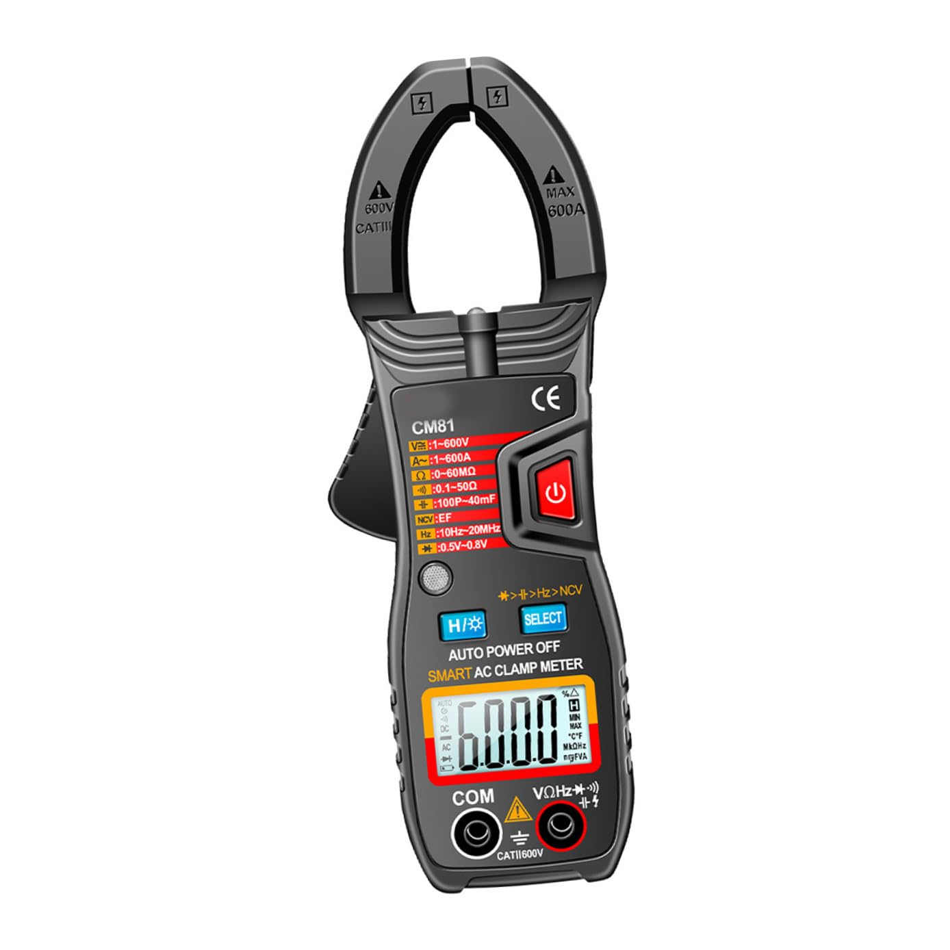 Digital Clamp Meter Dc Amp Meter Auto-ranging with Digital Display for Electrical Testing and Appliance Repair Black (Battery Not Included)